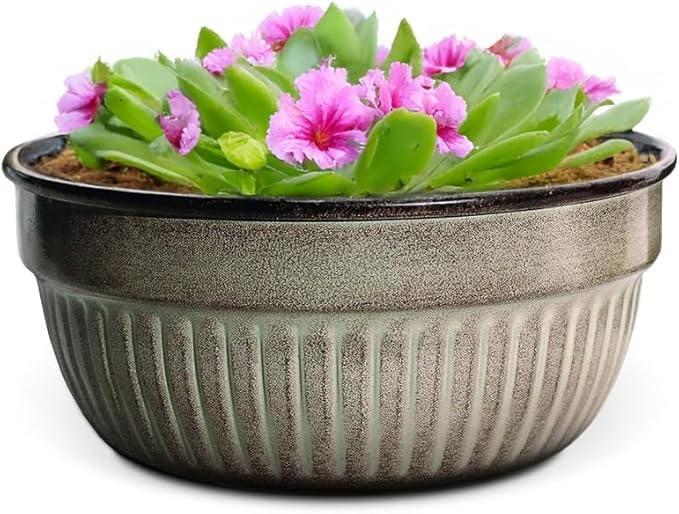 Headwind Glazed Ironstone Boutique Collection Cascade Bowl Plant Pot – Greige Color 8 Inch Pot for Indoor Plants - Planters for Indoor Plants - Ideal Succulent Planters by Robert Allen