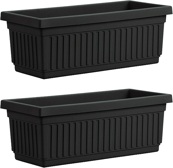 HC Companies 30 Inch Long Fluted Plastic Venetian Garden Window Container Planter Box for Succulents, Indoor or Outdoor Flowers (2 Pack)