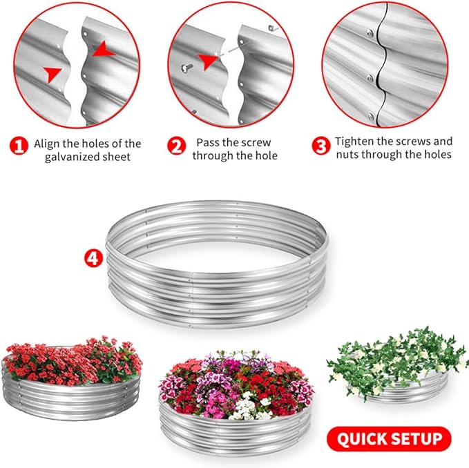 3 ft Galvanized Steel Raised Garden Bed, Large Outdoor Metal Planter Box Big Flower Plant pots for Patio Backyard Porch Deck Planting Flowers Vegetables and Herbs (Silver, 3 ft)