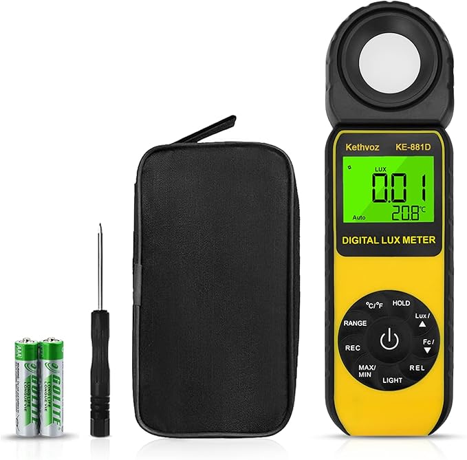 Kethvoz KE-881D Digital Illuminance - 0.1~400,000 Lux Range Light Meter, Foot Candle Tester for Photography, LED Grow Lights, Aquarium, Indoor Lighting Measurement