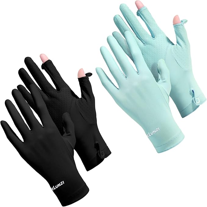 Loopeer 2 Packs Women Sun Protection Driving UV Gloves Full Finger Touchscreen Non Slip Breathable Summer Outdoor Gloves