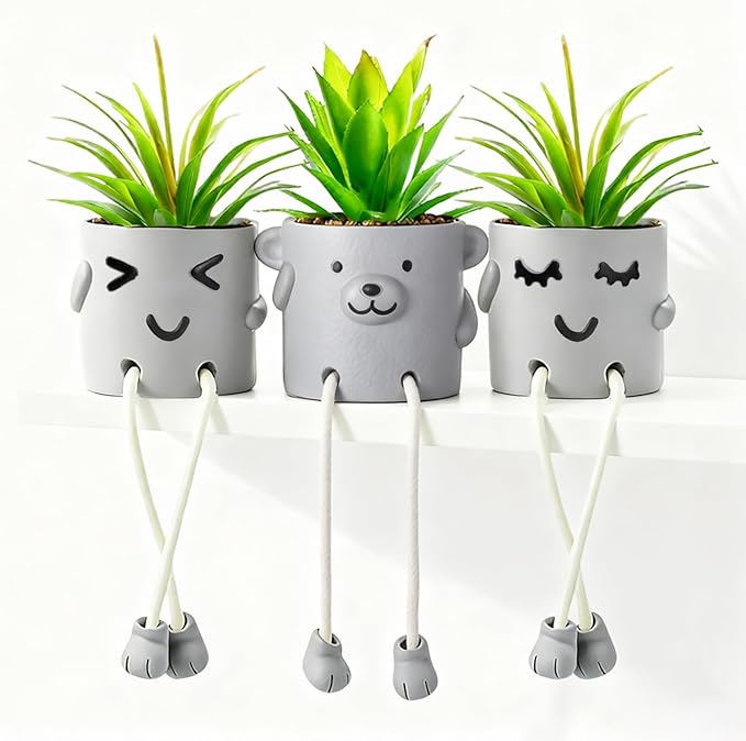 skycoo 3Pack Fake Plants in Cute Pots, Indoor Faux Plants Decorations Lifelike with Artificial Flowers for Office Bathroom Bedroom Living Room Kitchen Home Farmhouse Shelf Decor G2