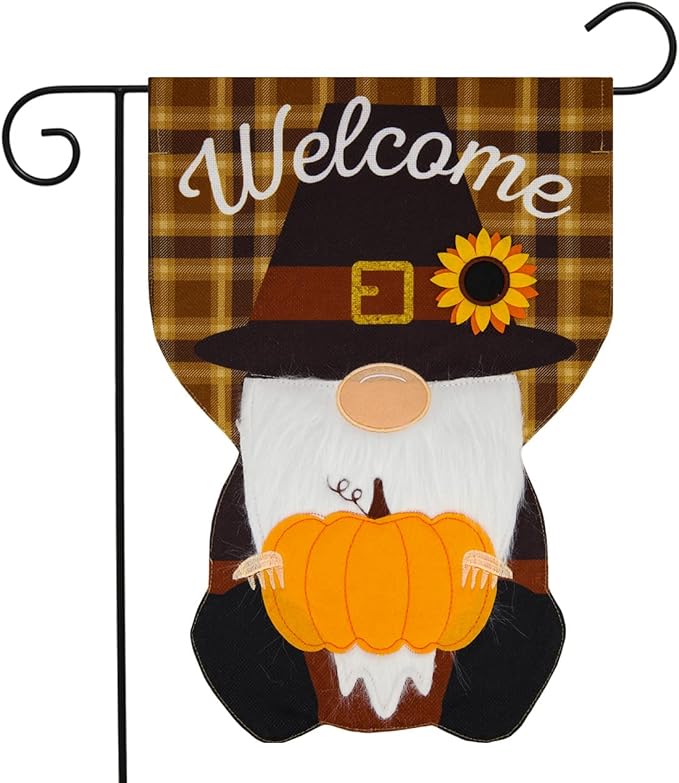 Pilgrim Gnome Thanksgiving Burlap Garden Flag Humor 12.5" x 18" Briarwood Lane