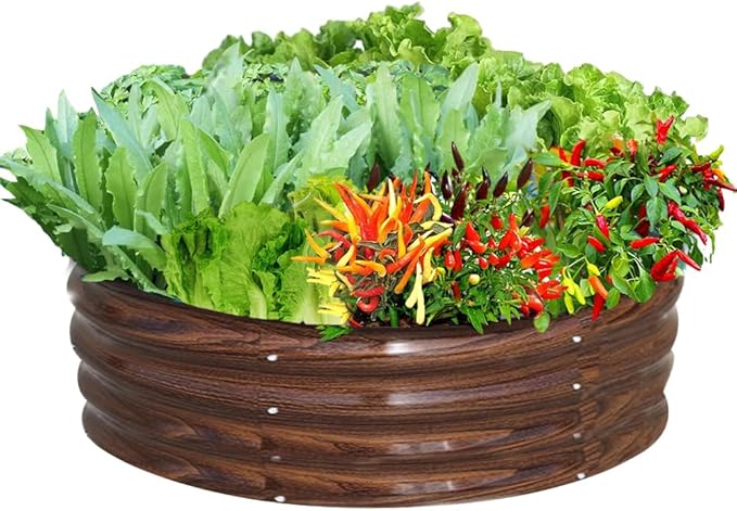 Galvanized Steel Raised Garden Bed, Large Outdoor Metal Planter Box Big Flower Plant pots for Patio Backyard Porch Deck Planting Flowers Vegetables and Herbs (Wood Grain, 4 ft)