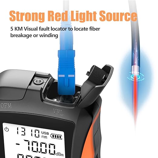 YGGYM Optical Power Meter with Visual Fault Locator, Fiber Light Meter with Cable Tester Function and Li-ion Battery USB Charge for FC/SC/ST Universal Interface