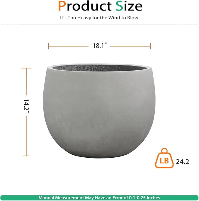 Heyzier Ball Concrete Planter Outdoor Indoor, Large Tall Cement Plant Pots for Trees Flowers (Gray, 18 inch)