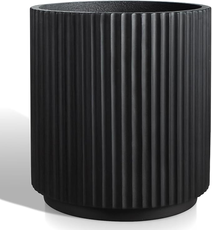 Heyzier Round Concrete Planter Outdoor Indoor, Large Cement Plant Pots for Flowers (Vertical Black, 16 inch)