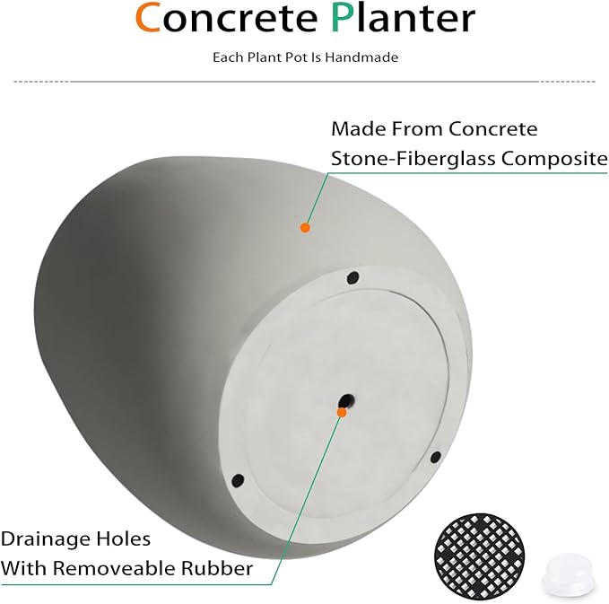 Heyzier Oval Concrete Planters for Outdoor Plants, Large Tall Cement Flower Pots Indoor for Garden, Front Porch, Patio (Gray)