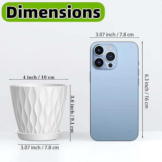 zople 16 Pack 4 Inch Plastic Planter Pots with Tray, Heavy Duty Indoor Outdoor Planter Pots with 48 Drainage Holes for Herbs, Succulents, Seedlings, Flowers Durable and Lightweight White