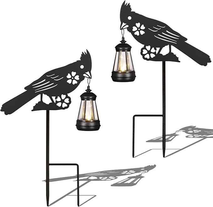 2Pack Solar Outdoor Garden Lights Stakes Solar Metal Flower Cardinal Lawn Deco Statue Patio, Outdoor Decor, Garden Decorations, Lawn Ornaments
