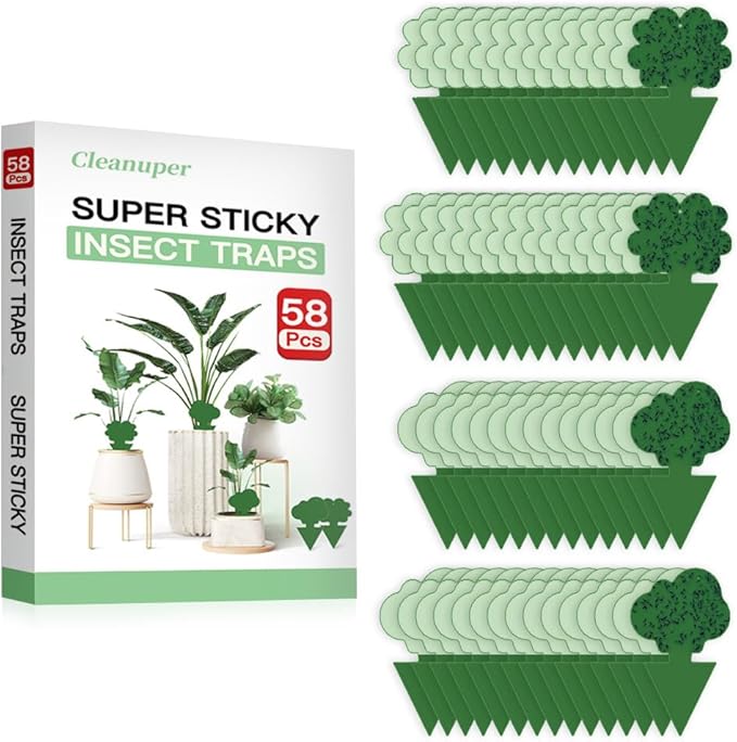 58 Pack Flying Insect Traps for Plants – Green Sticky Traps for Fungus Gnats, Flies & Flying Bugs, Indoor Outdoor Flying Bug Catcher for Pots, Garden & Kitchen, Non-Toxic, Odorless, Kid & Pet Safe