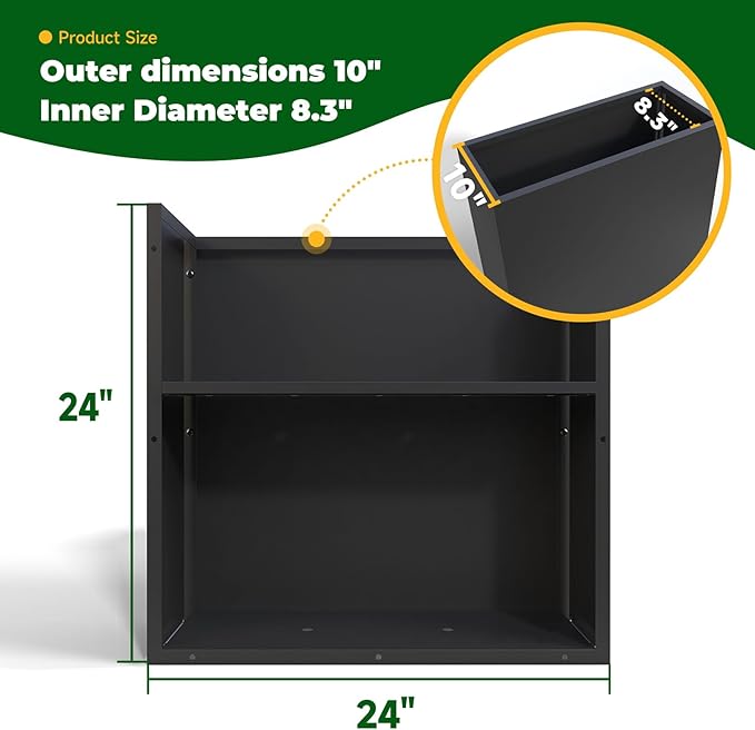 GZLVSOW Black Steel Planter Box for Outdoor Plants 24" x 10" x 24" Metal Rectangular Outdoor Planter Box All-Weather Use with Drainage Holes for Patio,Porch,Garden (Black, 24 * 10 * 24)