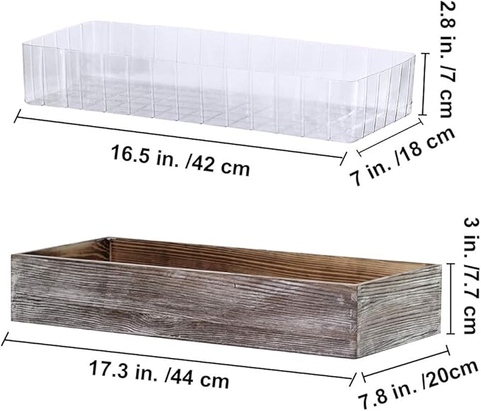 1 Pcs Wood Planter Box Rectangle Whitewashed Wooden Rectangular Planter Decorative Rustic Wooden Box with Inner Plastic Box - 17.3" L x 7.8" W x 3" H Floral Natural Centerpieces Rustic Wedding Decor