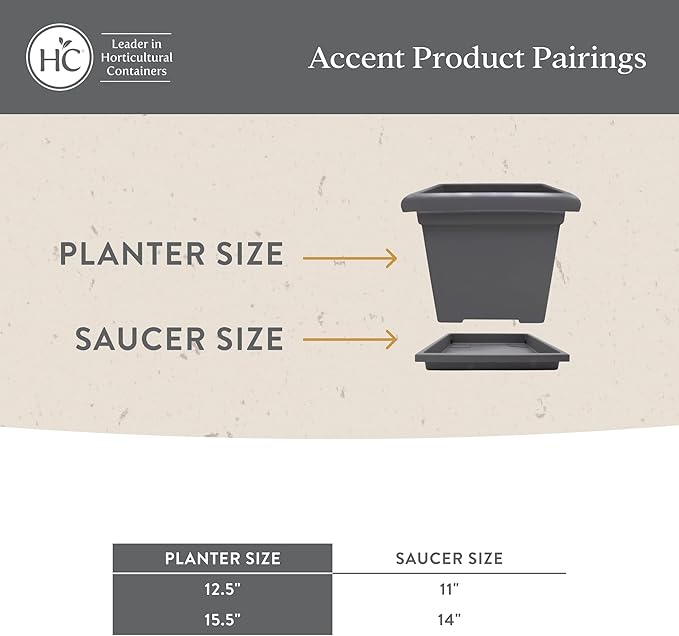 The HC Companies 15.5 Inch Accent Square Plant Pots with Drainage, Lightweight UV-Resistant Plastic Planters for Indoor & Outdoor Plants, 2-Pack Flower Pots for Garden, Office & Home Decor, Chocolate