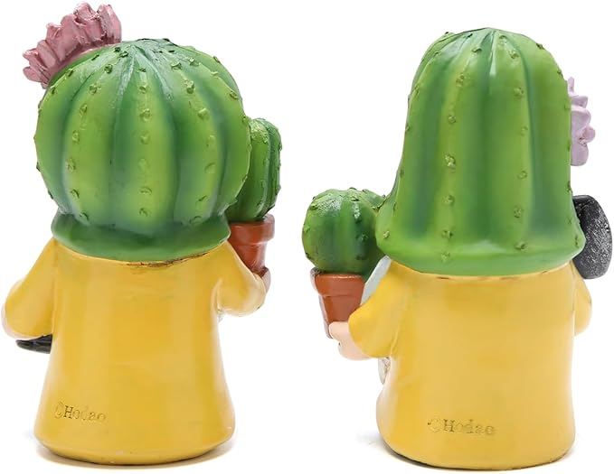 Hodao Cactus Gnome Figurines – Cute Hand-Painted Resin Gnome Statues for Spring and Summer Home and Garden Decor, Patio, Windowsill and Tiered Tray Accents(4.25 inch)
