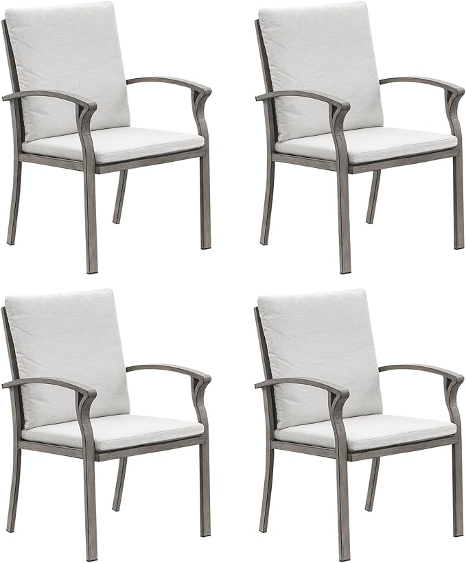 Patio Dining Chairs Set of 4, Aluminum Outdoor Dining Chairs with Thick Cushion, Patio Outdoor Chair Set for Table, Patio Chair Furniture Set for Deck, Backyard, Garden, Pool, Limed Oak