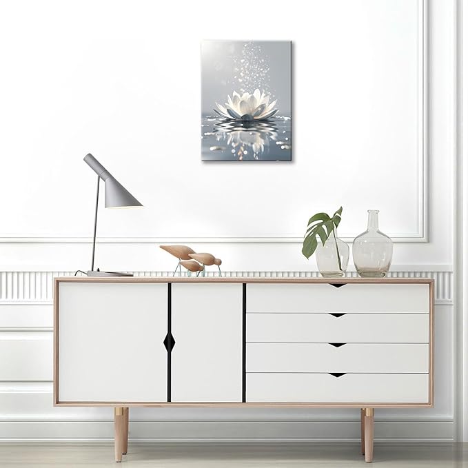 FUNHUA Lotus Flower Canvas Print Pictures Floral Blooming Painting Yoga room Bathroom Bedroom Decor Modern Nature Artwork Framed Ready to Hang 12X16inches