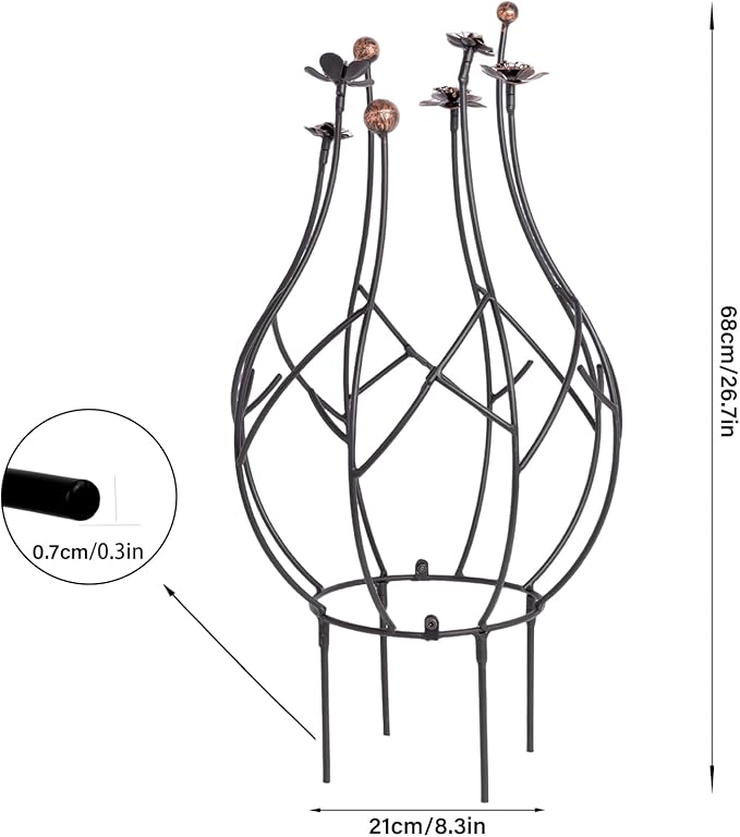 Obelisk Trellis Garden for Climbing Plants 27 Inches Metal Outdoor Support with Gold Leaf Accent Ideal for Rose Bush Bougainvillea Vines Potted Plants Elegant Home Decor