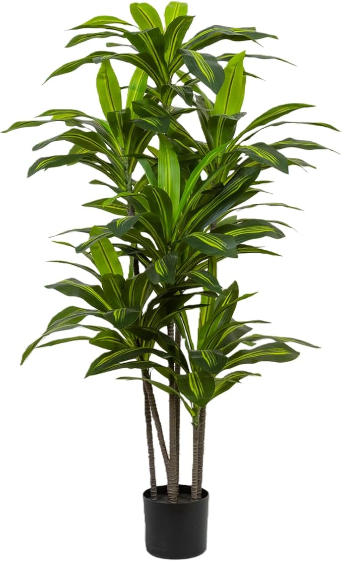 Dracaena Artificial Plant Indoor 5FT - Tall Faux Floor Plant in Pot - Large Tropical Fake Tree with Lifelike Leaves - Artificial Dracaena Tree for Home Office Living Room Decor