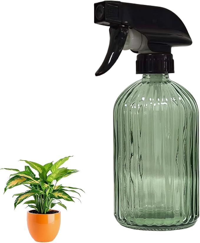 Glass Handheld Spray Bottle, 13.5oz Refillable Water Spray Bottle, Reusable Adjustable Nozzle Plant Mister Spray Bottles Indoor, Plant Mister for Hair, Cleaning, Gardening, Pets Care (Green)