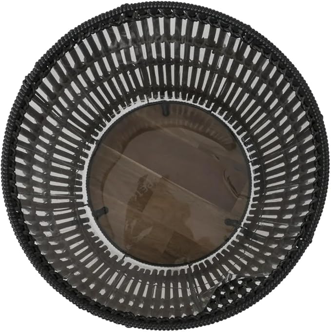 13.5" Round Resin Planter with Wood Legs – Handwoven Rattan Style Indoor/Outdoor Plant Pot – Includes Plastic Insert & Steel Frame – Black (Planter & Stand Set)