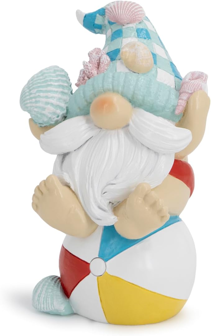 Hodao Ocean Elf Figurines with Seashell & Conch – Coastal Nautical Beach Elf Decor for Coastal Living Room, Ocean Themed Home Tabletop Decoration, Gift for Retirees & Enthusiasts (Blue-1)