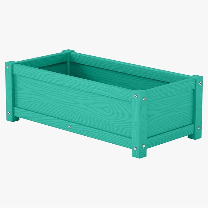 HDPE Planter Box, All-Weather Outdoor Garden Bed Easy to Assemble, Drainage System, Low Maintenance, Non-Fading, for Flower/Herb/Seed (Aruba Blue)