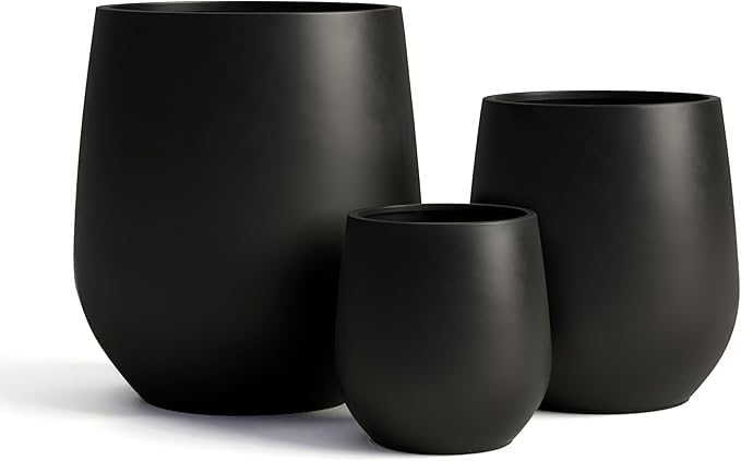 DTY Signature Mount Wilson Modern Indoor Outdoor Fiberstone Tapered Planter, Lightweight, Weather Resistant Garden Pot with Drainage Hole & Rubber Plug, Planter for Christmas Decor - Black, Small