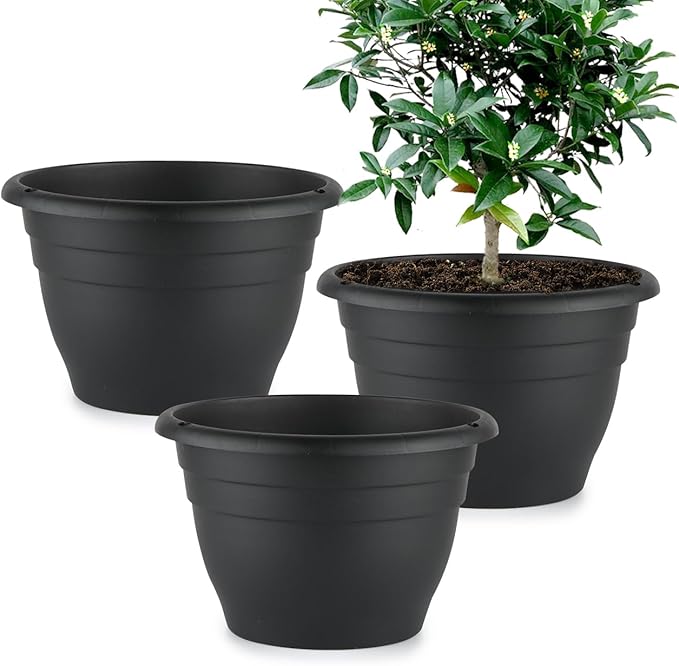 RooTrimmer Plant Pots Indoor with Drainage, 3 Pack 11 Inch Plastic Pots for Plants（10 inch Inner Diameter）, Durable Plastic Flower Pots, Planters for Indoor Ourdoor Plants, Black