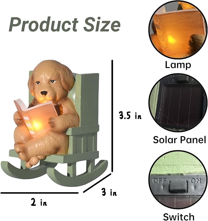 Solar Garden Statues Dog Statues Fairy Garden Accessories Resin Dog Figurine Mini Golden Retriever Statue with Lights for Outside Porch Patio Decor 3 * 2 * 3.5 Inch Mothers Day Gift for Mom