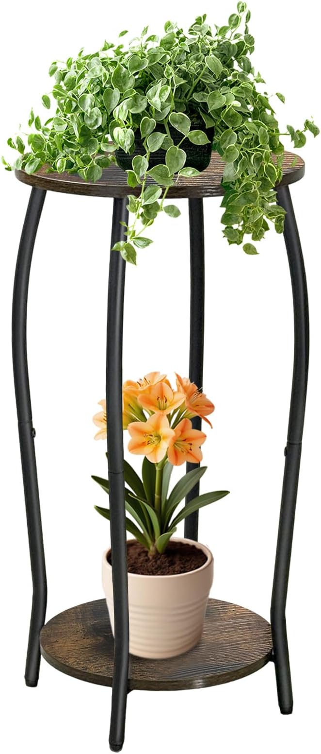 Uniqcovosa Plant Stand Indoor, 2 Tier Tall Wood Plant Stand, 4-Leg Floor Corner Plant Stands, Heavy Duty Plant Shelf Plant Rack Flower Stands For Home Decor, Brown