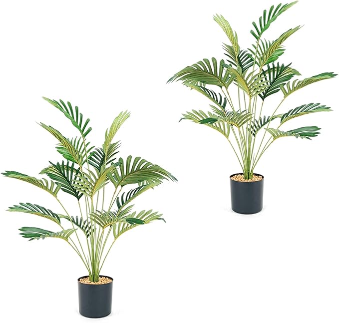 iAngeTou 2Pcs 28" Artificial Palm Trees in Pot - Faux Areca Plants for Indoor & Outdoor Decor, Perfect for Home, Office, Living Room, Kitchen, Balcony | Ideal Housewarming Gift