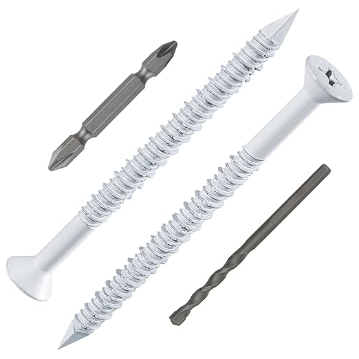 WenSilon(100 PCS) 3/16" x2-3/4 White Concrete Screw Anchor White Flat Head for Anchoring to Masonry, Block or Brick Stucco