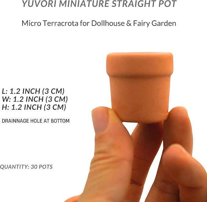 Yuvori Mini Terracotta Pots – Small Clay Flower Pots for Succulents, Cactus, DIY Crafts, Fairy Garden, School Projects, Mini Planters, Set of 30 (Straight Cylinder, 1.2 Inch)