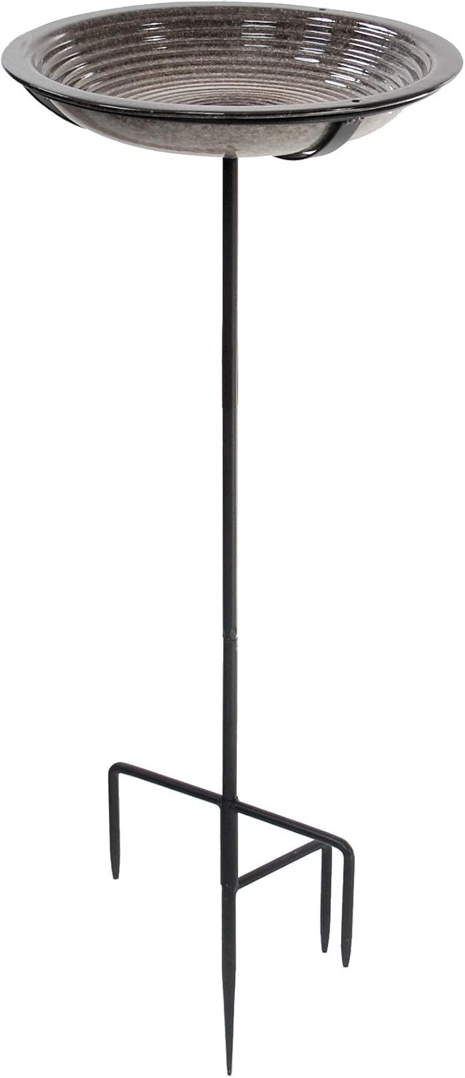 BYER OF MAINE Circles Post Bird Bath, Outdoor Garden and Patio Decor, Porcelain, Glaze Finish, Steel Mounting Post, Outside Bird Pond Fountain, 14"x14"x30", Granite