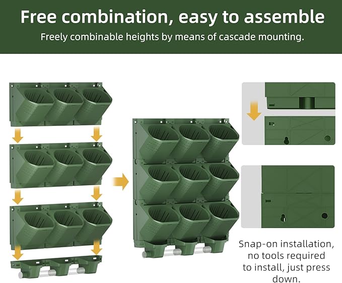 ZIAERKOR Self Watering Wall Mounted Vertical Planter, 36 Pots Wall Planter Indoor Vertical Living Green Plant Wall Easy Installation (Green with Timing System)