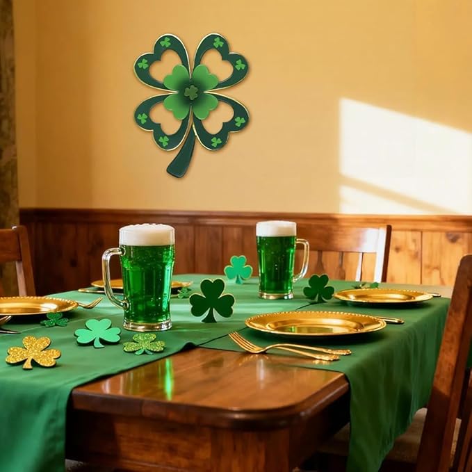 YEAHOME St Patricks Day Wall Decorations, 16'' Metal Four-Leaf Clover Wall Art Decor, Lucky Saint Patricks Day Hanging Decor for Home Indoor Outdoor Garden, Yard, Kitchen, Bathroom, Bedroom