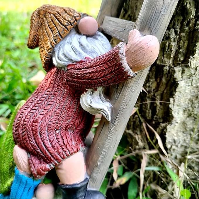 Climbing Ladder Gnomes Tree Faces Decor Outdoor for Yard Cute Gnome Garden Statue Art Resin Dwarf Sculpture for Yard Outdoor Decoration Ornaments