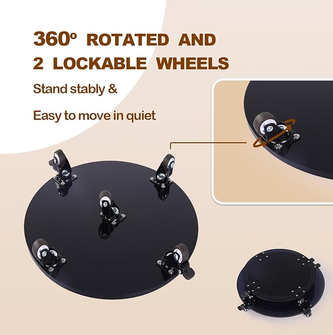 12" Round Shape Black Color Heavy Duty Acrylic Plant Stand with Wheels, Plexiglass Plant Caddy on Wheels - Outdoor Flower Pot Rack on Rollers - Indoor Dolly Holder Rolling Tray Coaster, 1PC