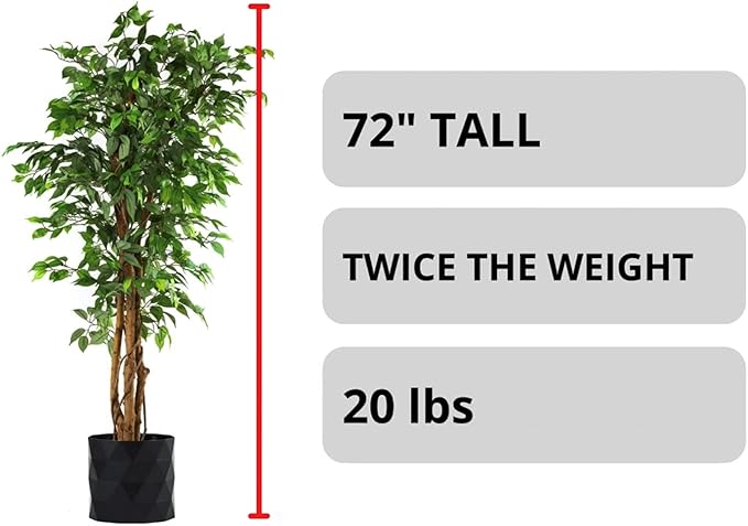 Deluxe 6 Feet Tall FICUS Silk Leaf Artificial Tree + 8" Base + 12" Plant Pot Skirt. 18 Feet of Vine Adorn Wide Real Trunks with Green Leaves + 12" Plant Base Skirt + Bonus USA Flag Style Pot Pant