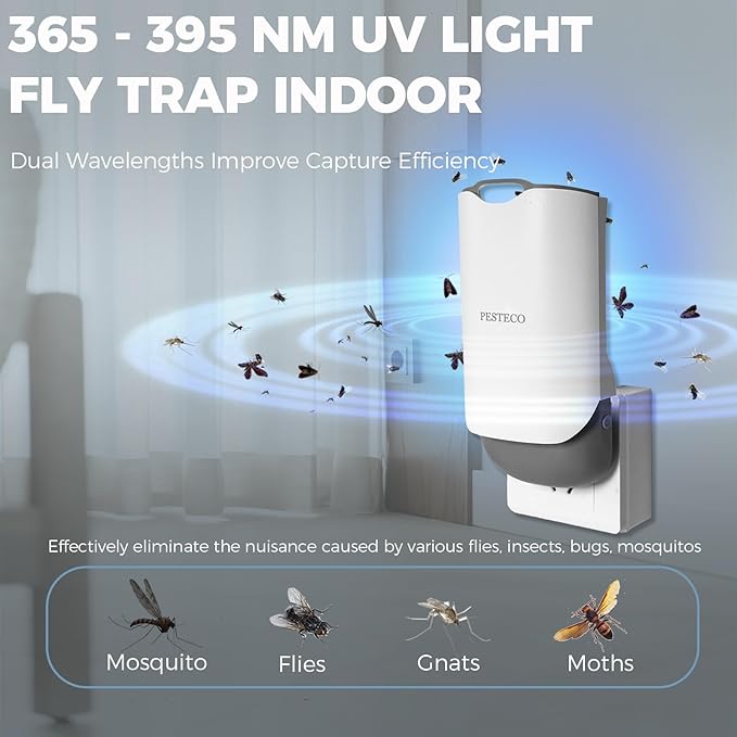 Fruit Fly Traps for Indoors, Flying Insect Trap Indoor Plug-in Gnat Traps for House, Mess-Free Mosquito Trap Bug Zapper Captures for Fruit Flies Uses Blue & UV Light with 5 Refills