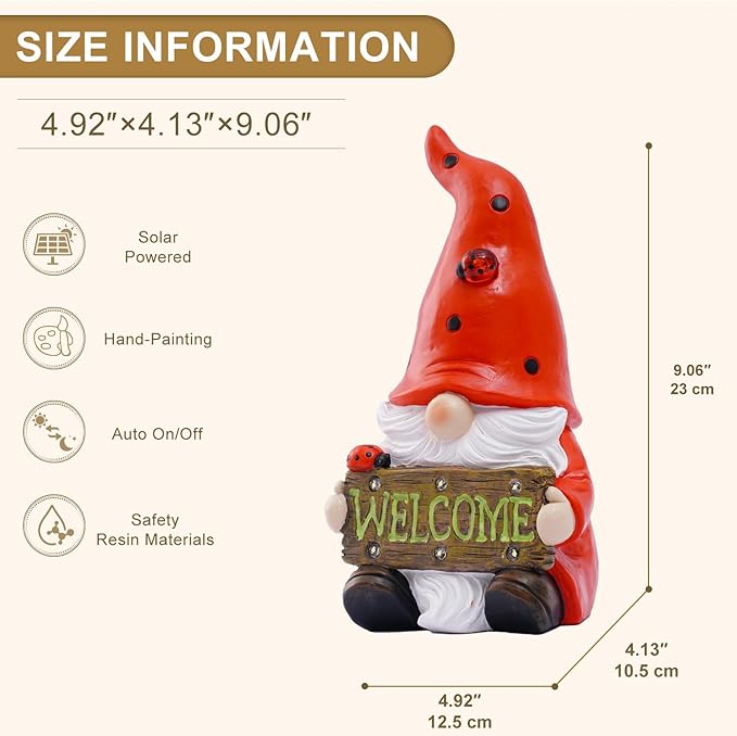 Gnome Garden Decor Statue Solar Welcome Decorations for Yard Lawn Outside with Lights Outdoor Decorations for Balcnoy