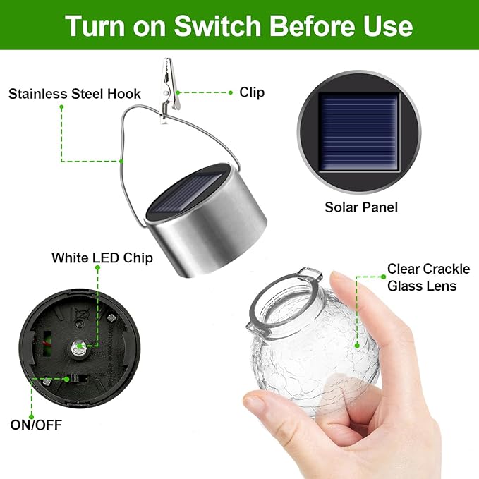 Solar Lights Outdoor Hanging Decorative Globe 8 Pack, Waterproof Solar Lantern with Handle and Clip, Solar Powered Glass Ball Lights for Garden Yard Fence Tree Umbrella Holiday Décor, Cold White