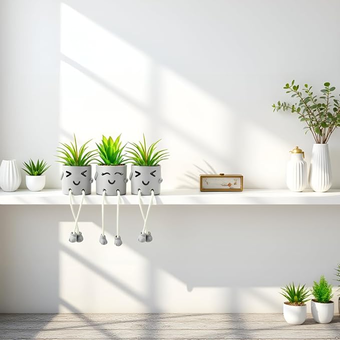skycoo 3Pack Fake Plants in Cute Pots, Indoor Faux Plants Decorations Lifelike with Artificial Flowers for Office Bathroom Bedroom Living Room Kitchen Home Farmhouse Shelf Decor G2