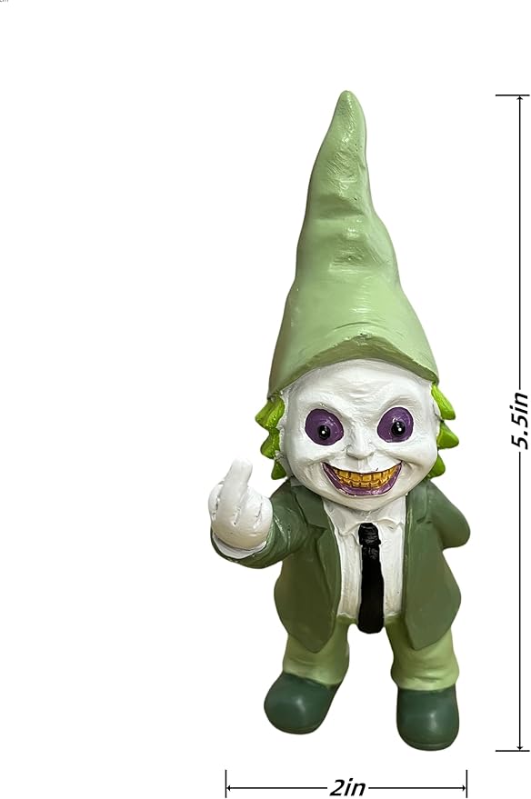Christmas Table Decorations Funny Garden Gnomes, Middle Finger Gifts Statue Horror Movie Gnome Creepy Outdoor Decor for Haunted House Lawn Decoration (5.5in, Green)