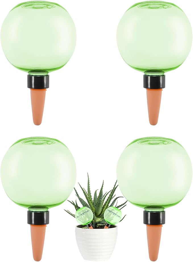 4 Pack Self Watering Globes 17oz Large Plant Watering Globes Top Fill, Self Water Planter Insert Indoor/Outdoor Plastic Water Bulbs Slow Release Terracotta for Plants, Green