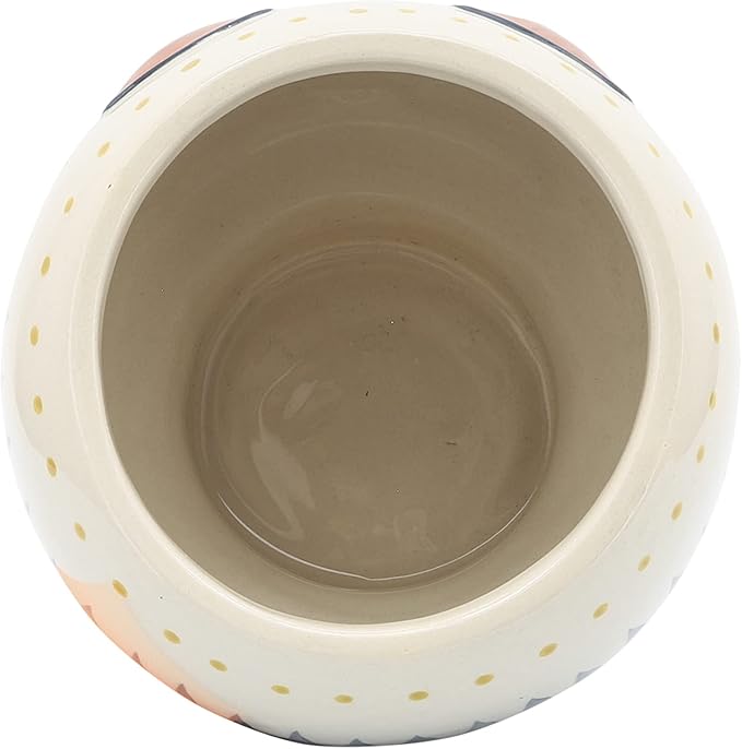 Stoneware Ceramic Planter Pot – Indoor Planter for Plants and Flowers, Shelf, Desk, or Patio Outdoor Decor, Art-Inspired Face Design for Modern Home Decor – 6", Ivory, Yellow, Blue Glaze