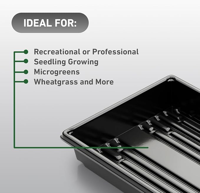 Yield Lab 10x20 Inch Black Plastic 50 Pack Plant Propagation Tray – Growing Trays for Garden, Planting, Seedling, Soil & Hydroponic Horticulture - Microgreen Trays Grow Plants - No Drain Holes