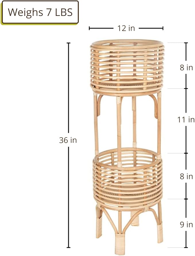 KOUBOO Rattan Indoor Two-Tier Plant Stand, Natural Planter, Large, Brown