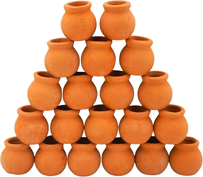 Yuvori Mini Terracotta Pots – Small Clay Flower Pots for Succulents, Cactus, DIY Crafts, Fairy Garden, School Projects, Mini Planters – Set of 20 (Belly (No Drain Hole), 0.7 Inch)